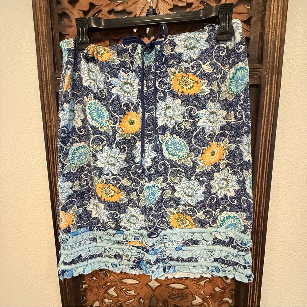 Navy Floral Tiered Ruffle Skirt